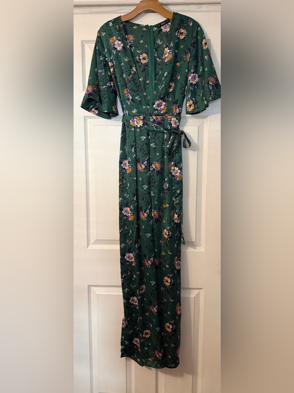 SHEIN Green Floral Plunge-Neck Palazzo Jumpsuit Multicolor Floral Print